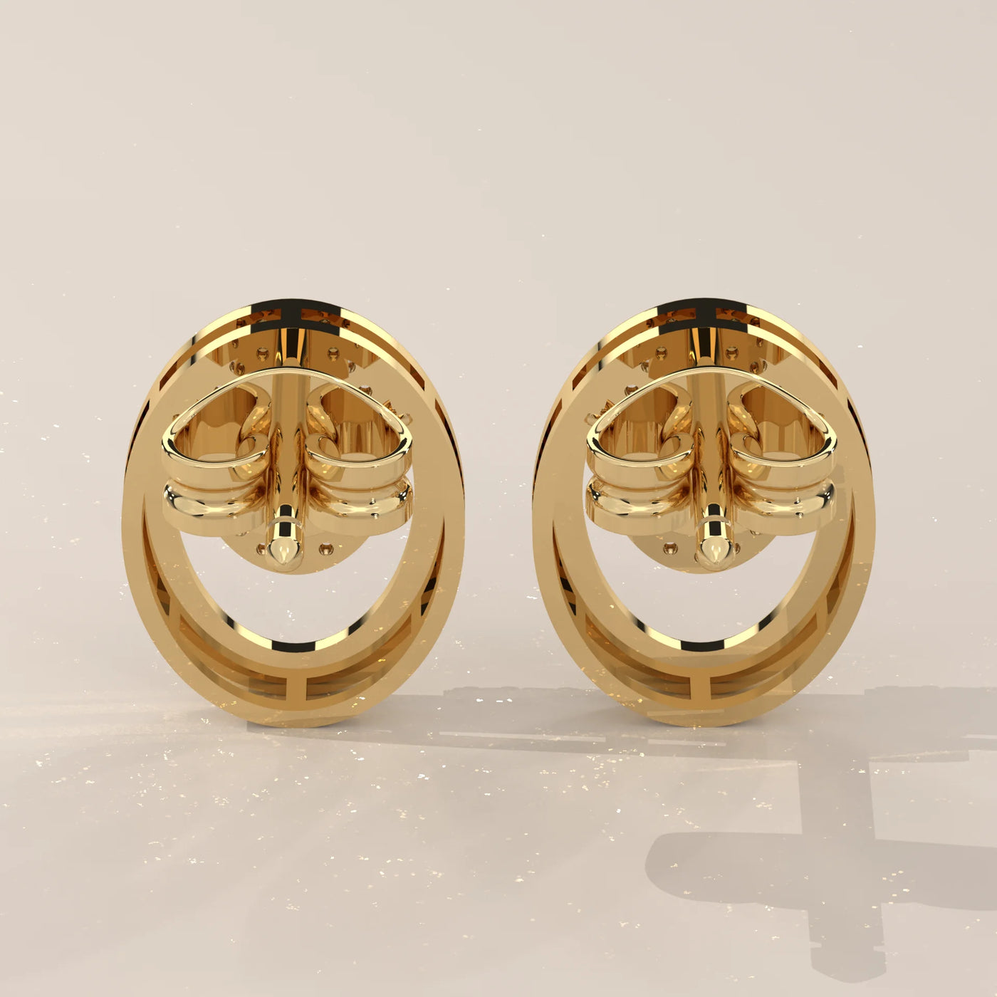 Back View: Oval Diamond Stud Earrings with Pavé Setting in Yellow Gold – Lab Grown – Driona Jewels