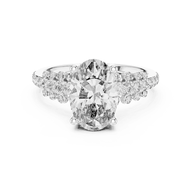 Oval Cut Diamond Cluster Split Shank Engagement Ring