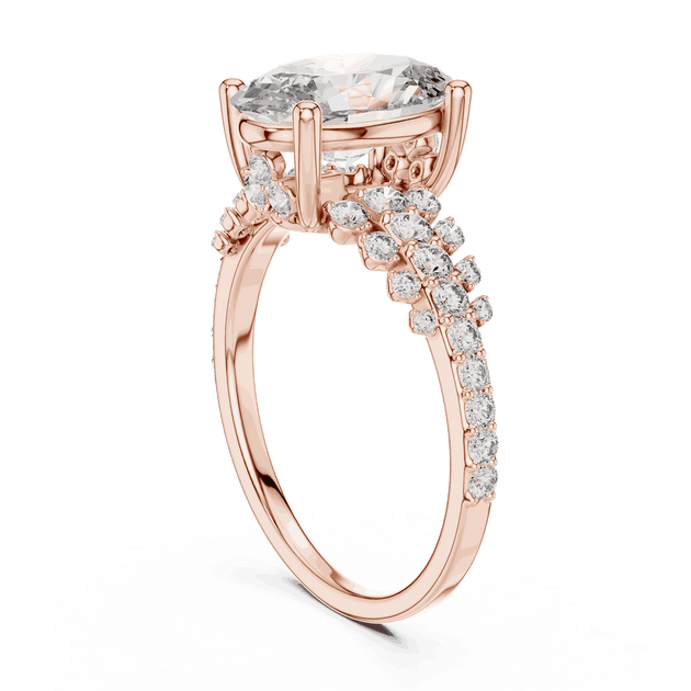 Oval Cut Diamond Cluster Split Shank Engagement Ring