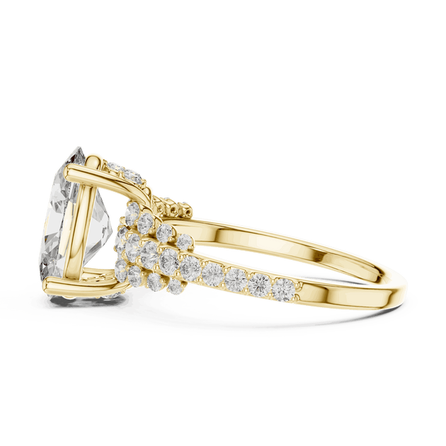 Oval Cut Diamond Cluster Split Shank Engagement Ring