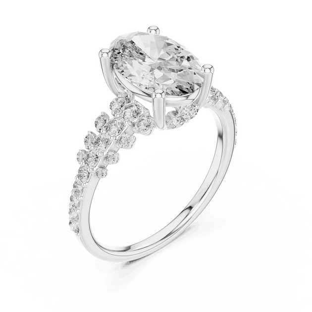 Oval Cut Diamond Cluster Split Shank Engagement Ring