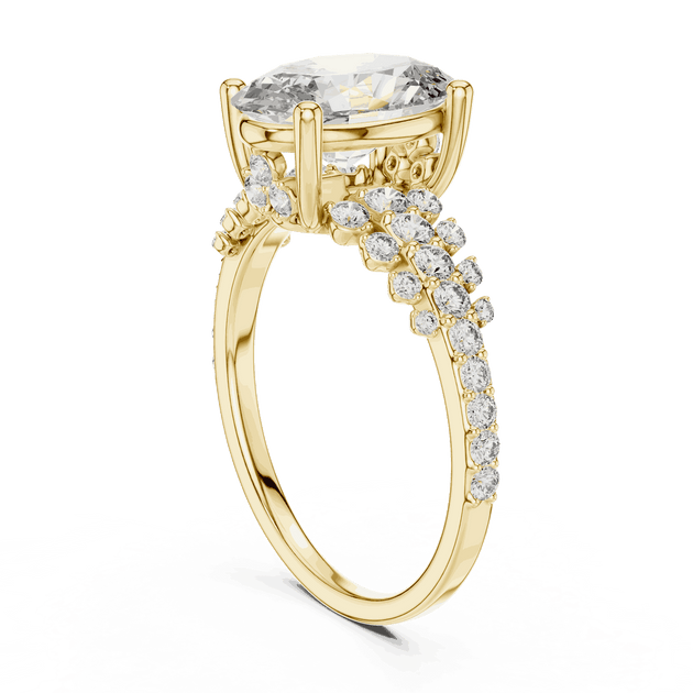 Oval Cut Diamond Cluster Split Shank Engagement Ring