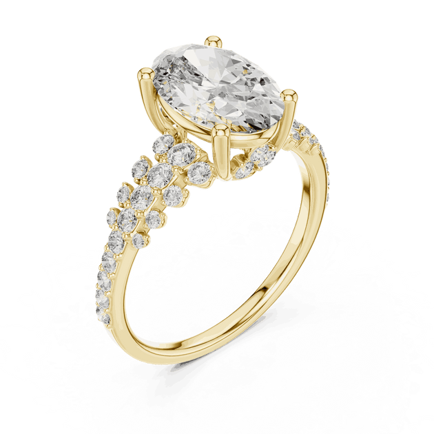 Oval Cut Diamond Cluster Split Shank Engagement Ring