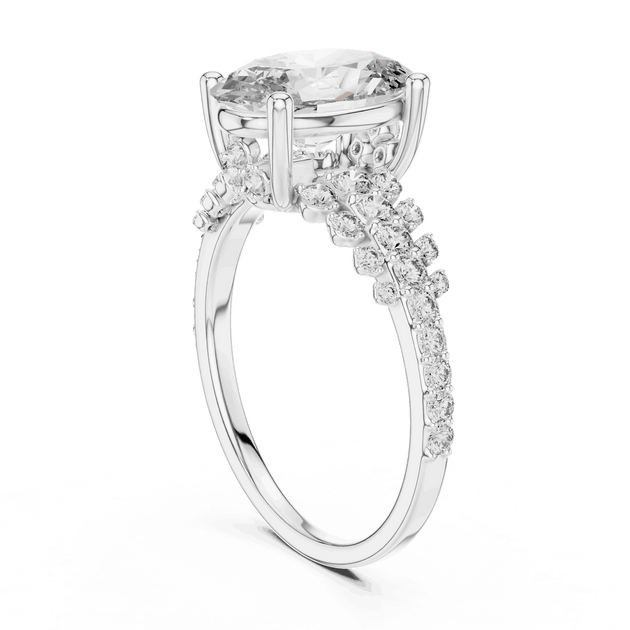 Oval Cut Diamond Cluster Split Shank Engagement Ring