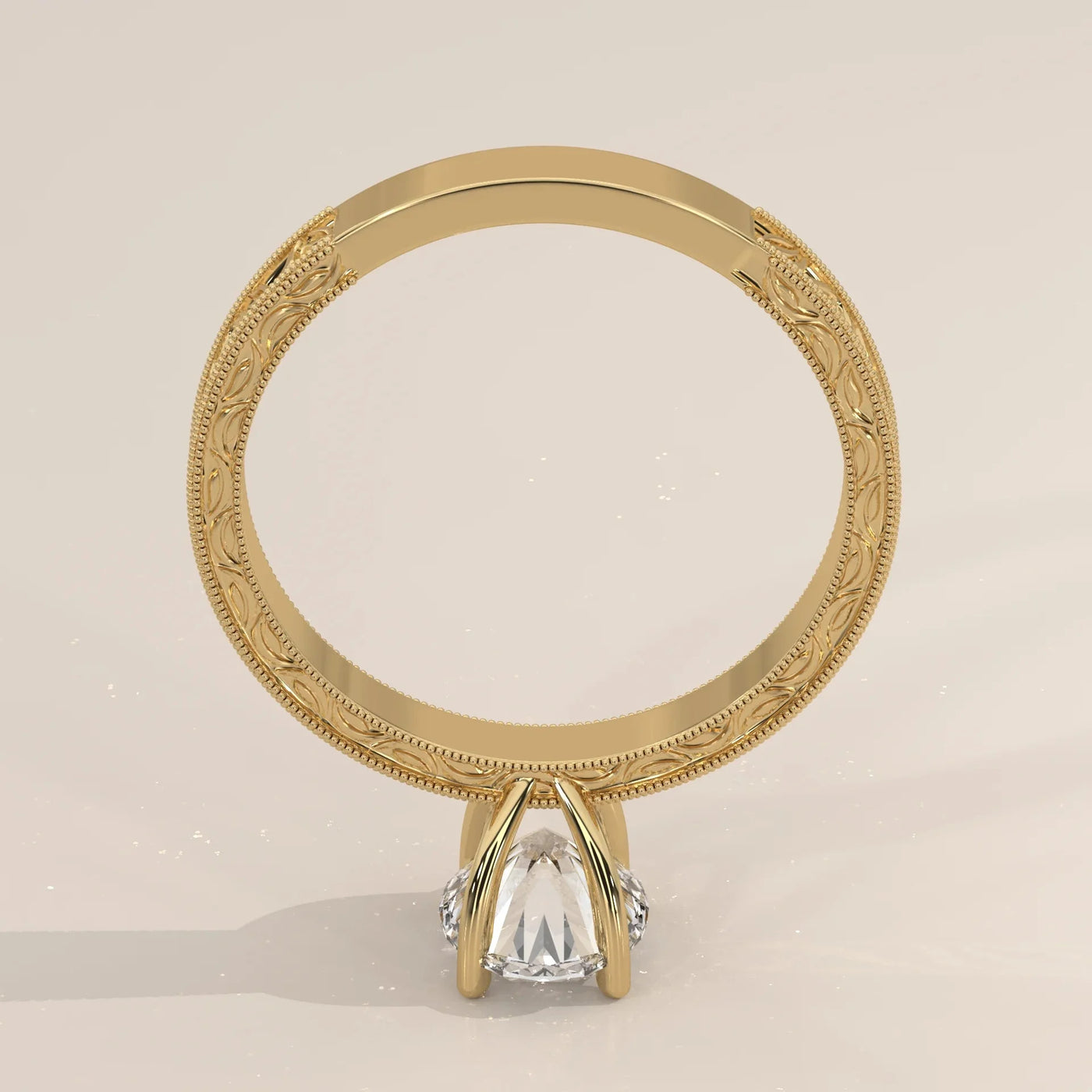 Angle View: Oval Diamond Ring with Solitaire Setting in Yellow Gold – Lab Grown – Driona Jewels