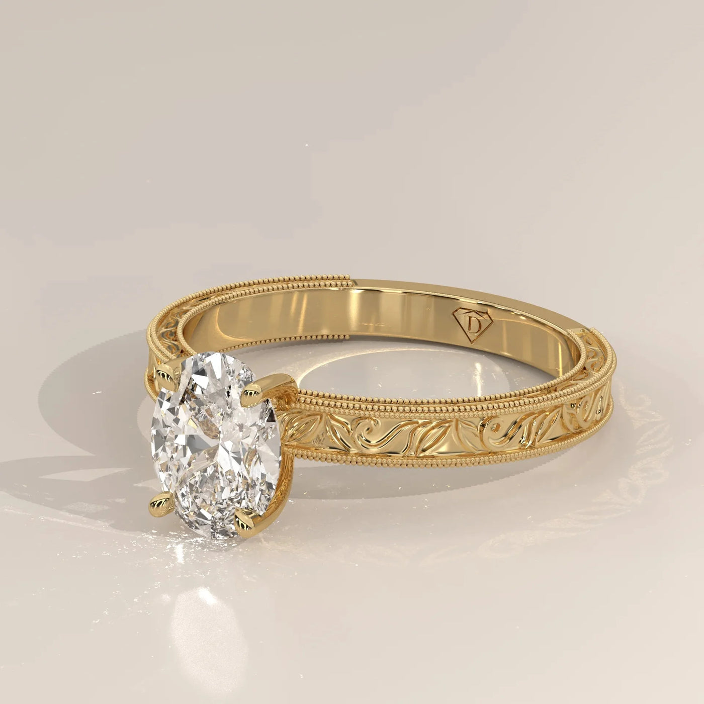 Side Profile: Oval Diamond Ring with Solitaire Setting in Yellow Gold – Lab Grown – Driona Jewels