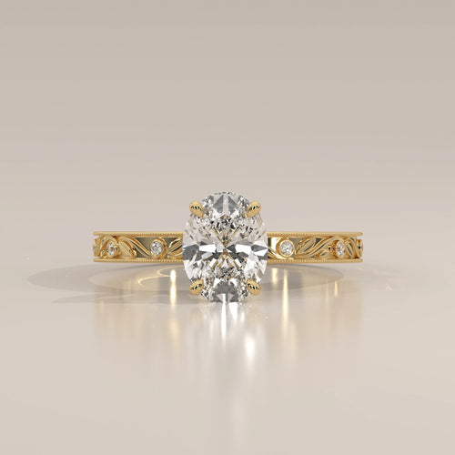 Front View: Oval Diamond Ring with Solitaire Setting in Yellow Gold – Lab Grown – Driona Jewels