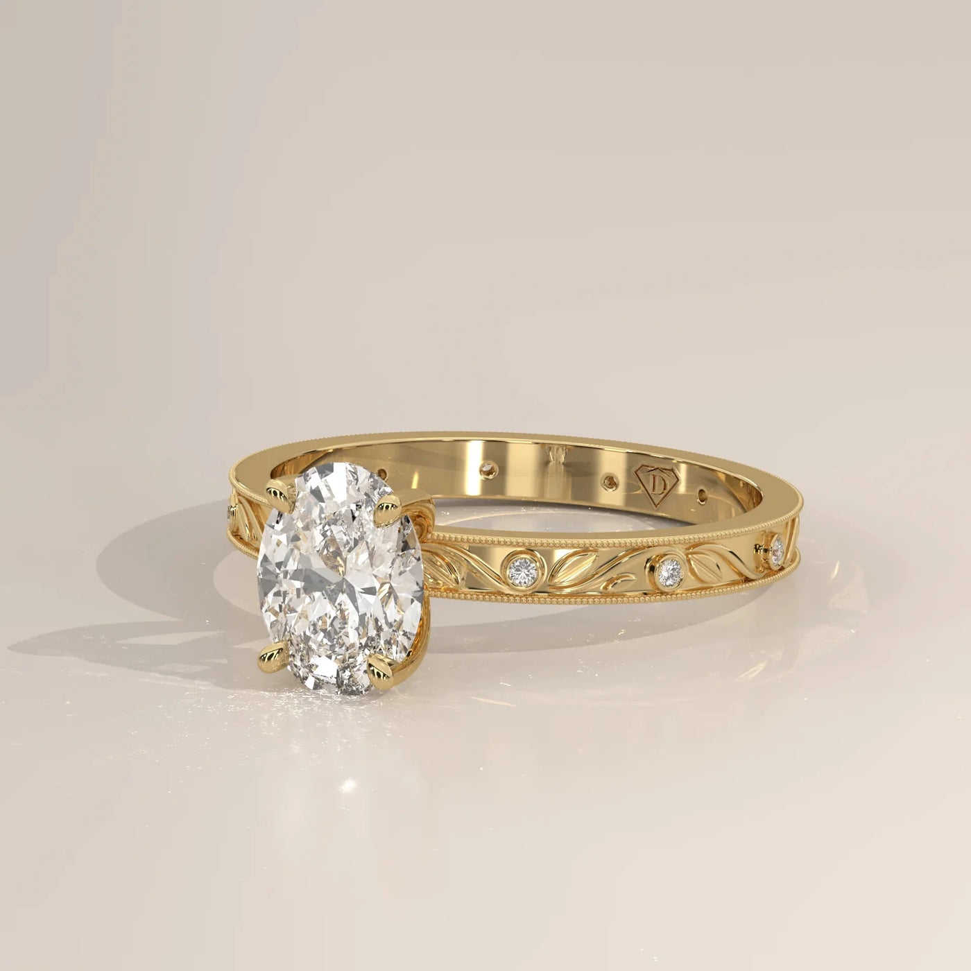 Side Profile: Oval Diamond Ring with Solitaire Setting in Yellow Gold – Lab Grown – Driona Jewels