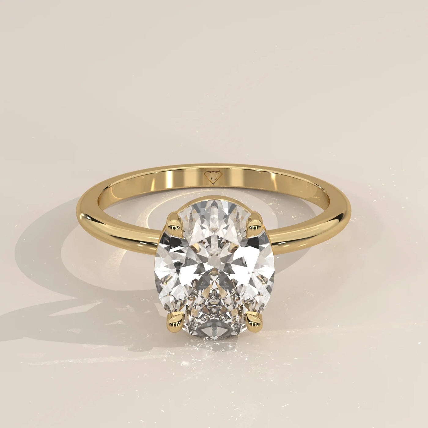 Front View: Oval Diamond Ring with Solitaire Setting in Yellow Gold – Lab Grown – Driona Jewels