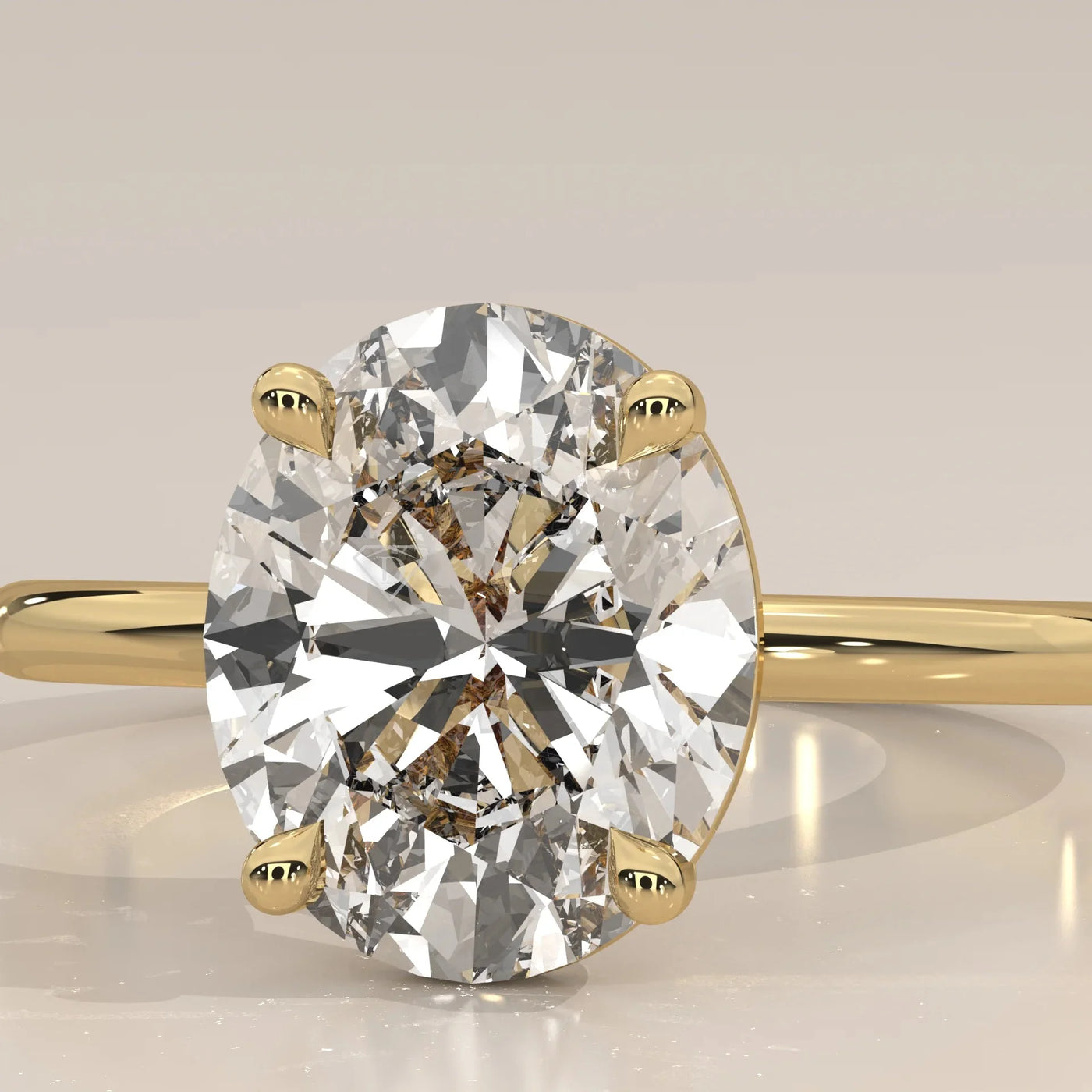 Front View: Oval Diamond Ring with Solitaire Setting in Yellow Gold – Lab Grown – Driona Jewels