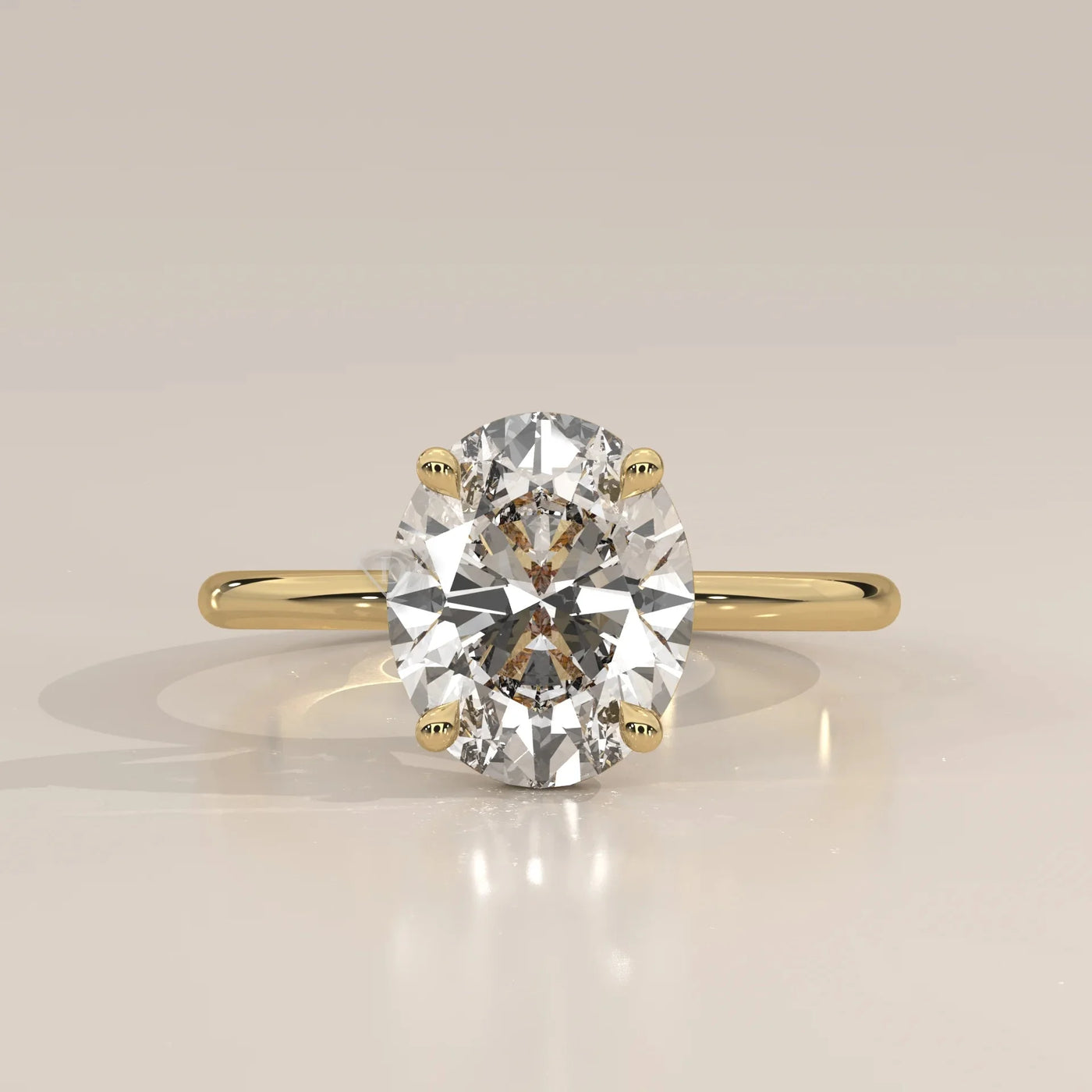 Front View: Oval Diamond Ring with Solitaire Setting in Yellow Gold – Lab Grown – Driona Jewels