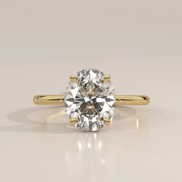 Front View: Oval Diamond Ring with Solitaire Setting in Yellow Gold – Lab Grown – Driona Jewels