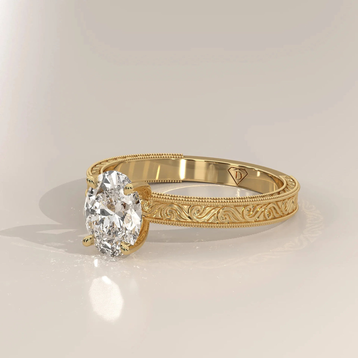 Side Profile: Oval Diamond Ring with Solitaire Setting in Yellow Gold – Lab Grown – Driona Jewels