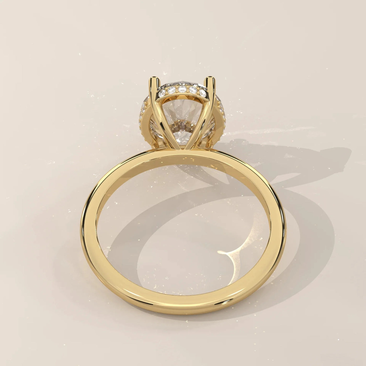Angle View: Oval Diamond Ring with Solitaire Setting in Yellow Gold – Lab Grown – Driona Jewels