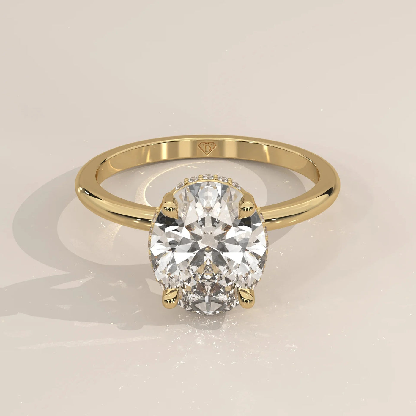 Front View: Oval Diamond Ring with Solitaire Setting in Yellow Gold – Lab Grown – Driona Jewels