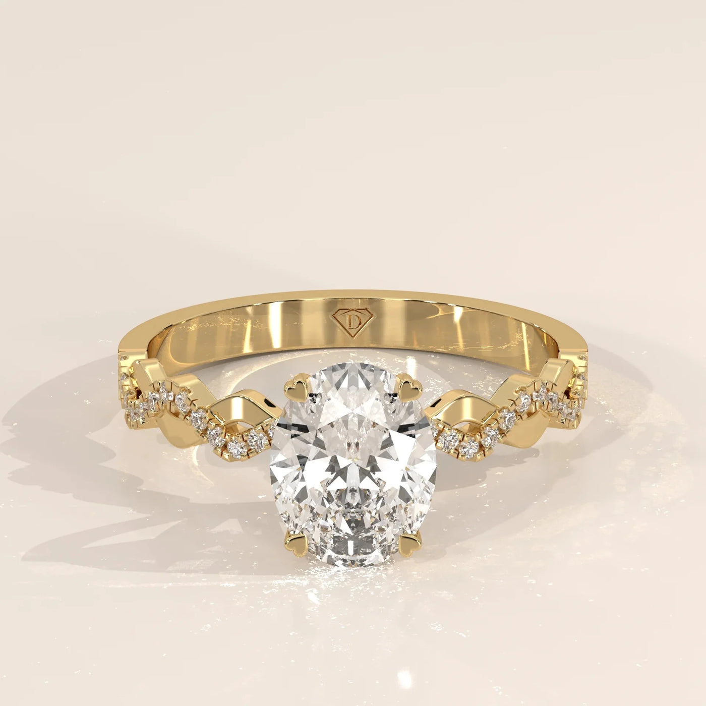 Front View: Oval Diamond Ring with Solitaire Setting in Yellow Gold – Lab Grown – Driona Jewels