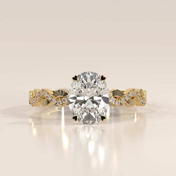 Front View: Oval Diamond Ring with Solitaire Setting in Yellow Gold – Lab Grown – Driona Jewels