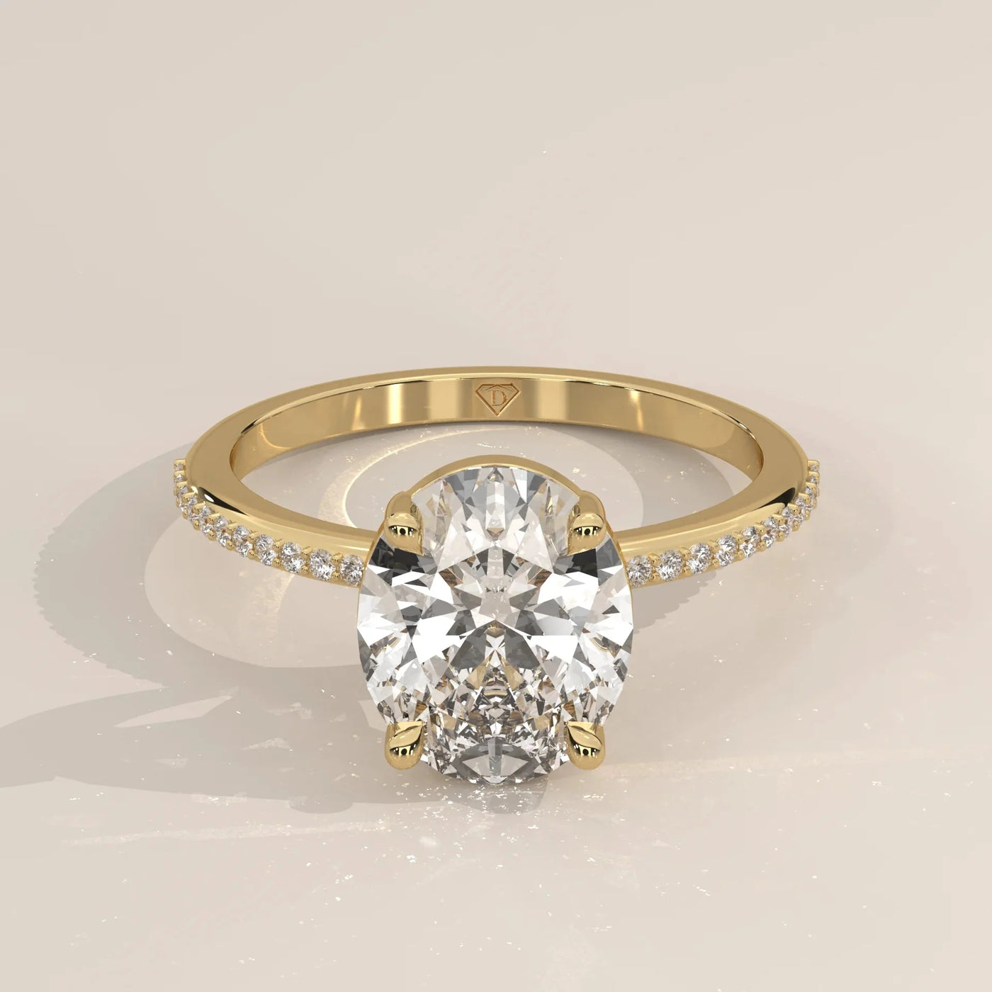 Front View: Oval Diamond Engagement Ring with Pavé Setting in Yellow Gold – Lab Grown – Driona Jewels
