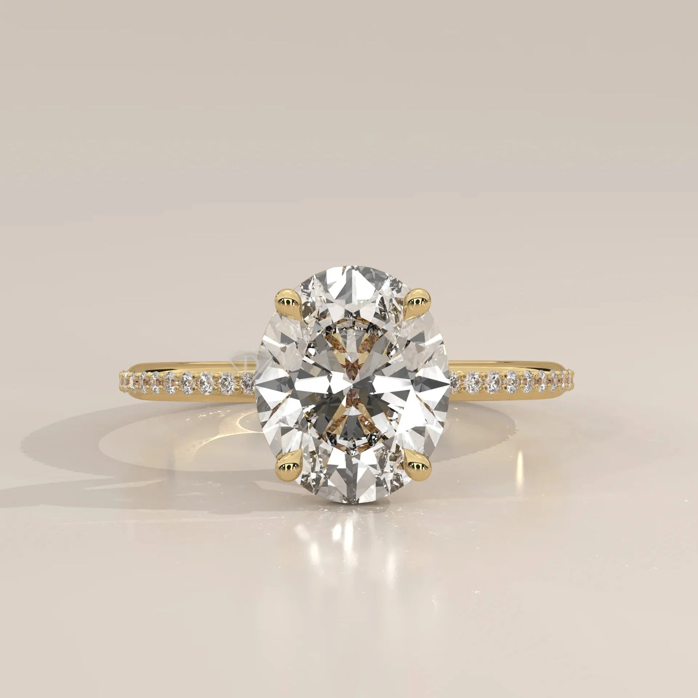 Front View: Oval Diamond Engagement Ring with Pavé Setting in Yellow Gold – Lab Grown – Driona Jewels