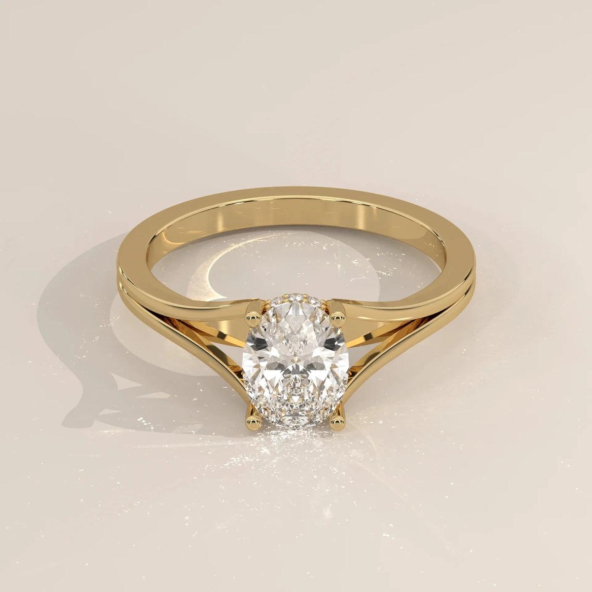 Front View: Oval Diamond Ring with Solitaire Setting in Yellow Gold – Lab Grown – Driona Jewels