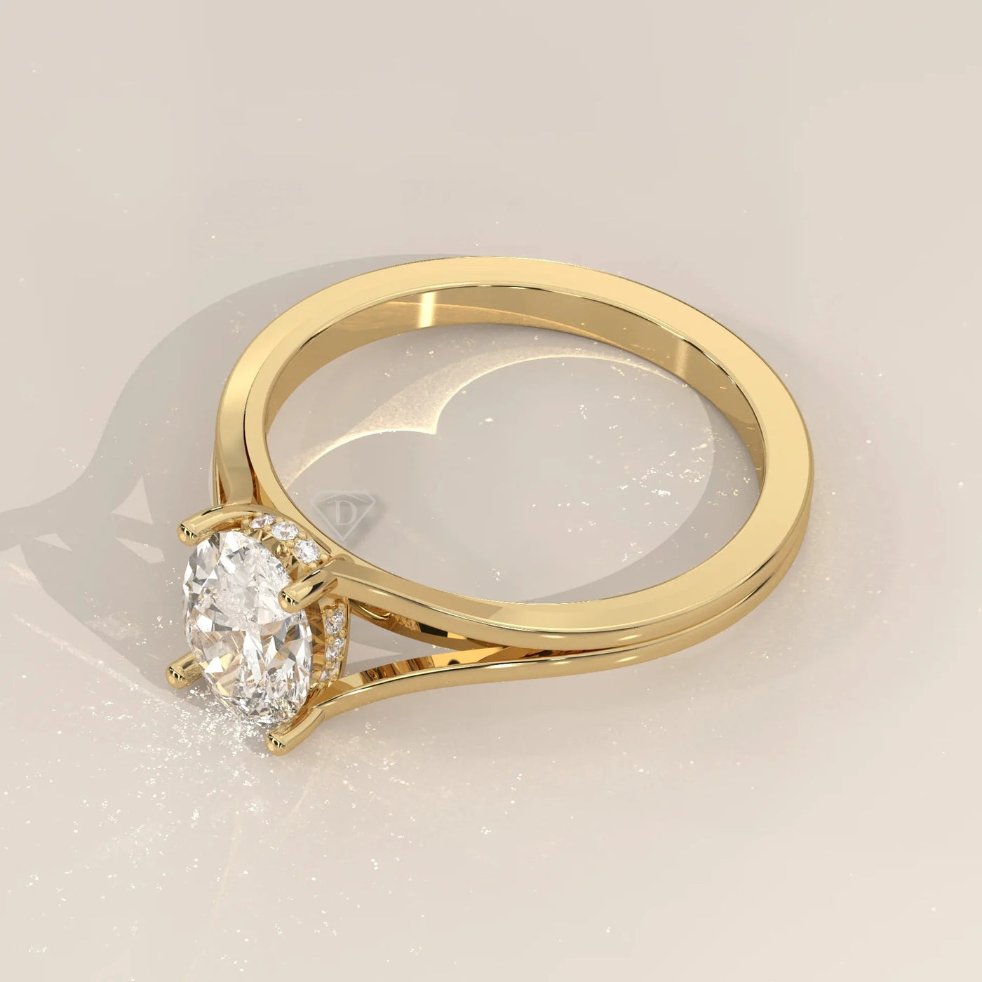 Front View: Oval Diamond Ring with Solitaire Setting in Yellow Gold – Lab Grown – Driona Jewels