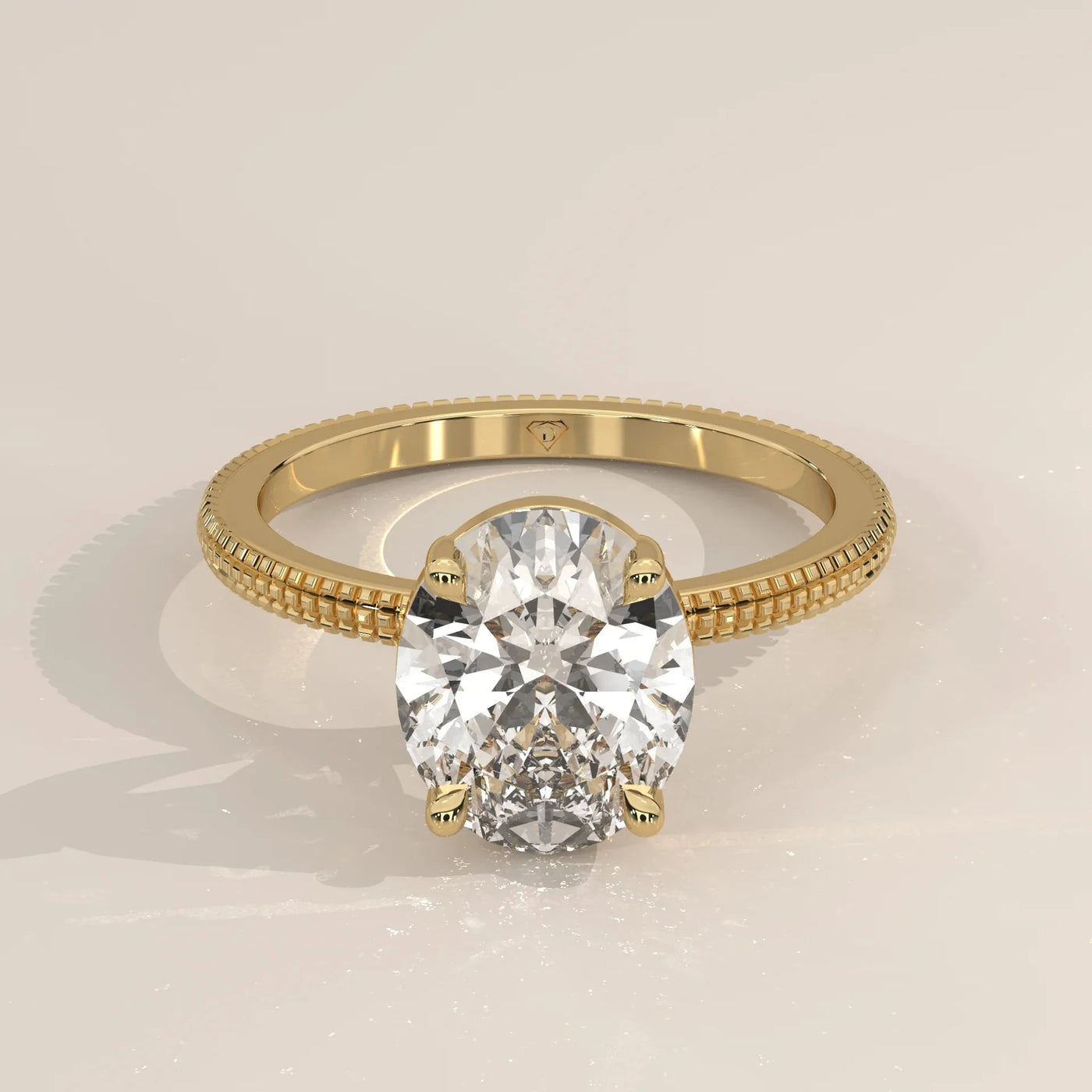 Front View: Oval Diamond Ring with Solitaire Setting in Yellow Gold – Lab Grown – Driona Jewels