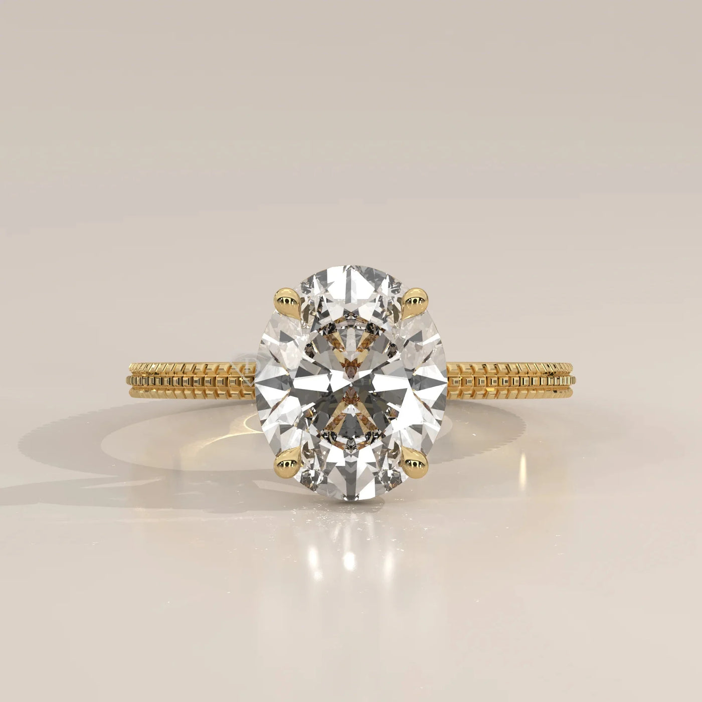 Front View: Oval Diamond Ring with Solitaire Setting in Yellow Gold – Lab Grown – Driona Jewels