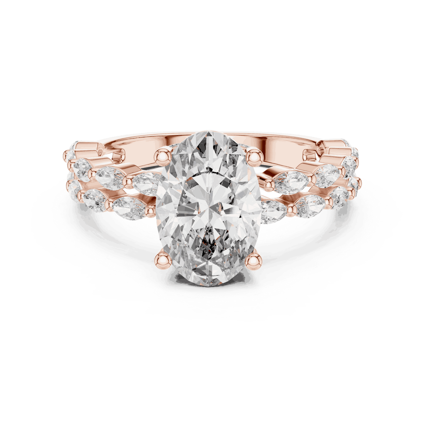 Oval Lab Grown Diamond Engagement Ring with Marquise Band