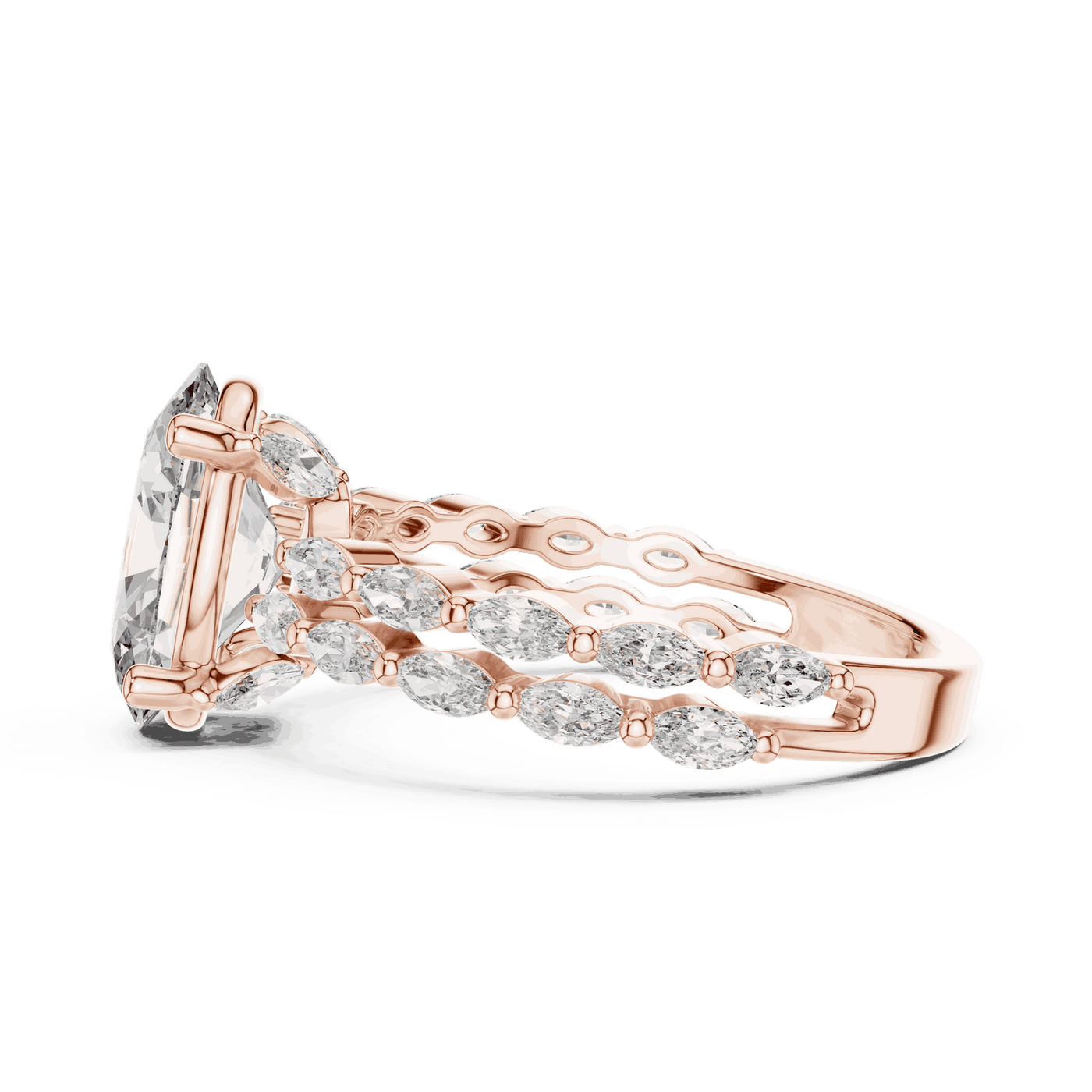 Oval Lab Grown Diamond Engagement Ring with Marquise Band
