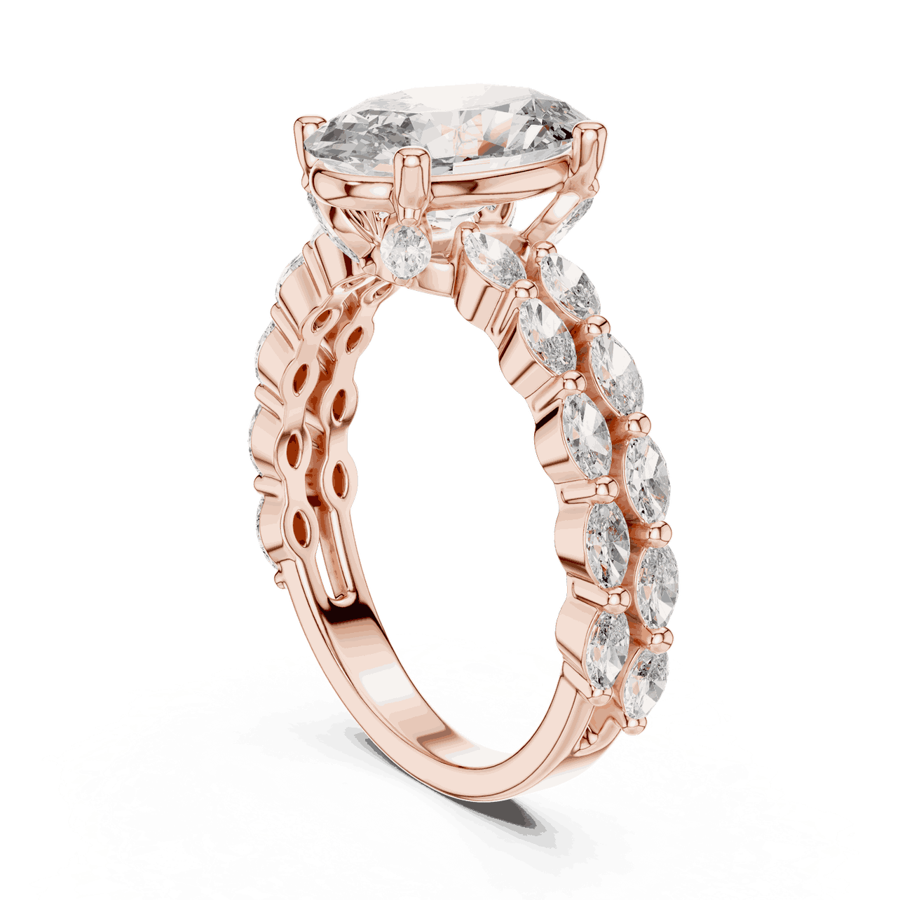 Oval Lab Grown Diamond Engagement Ring with Marquise Band