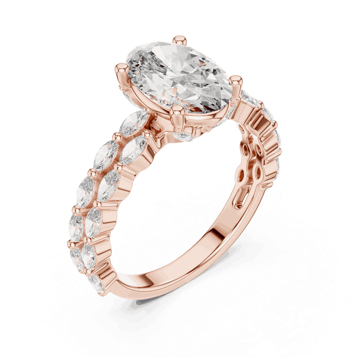 Oval Lab Grown Diamond Engagement Ring with Marquise Band