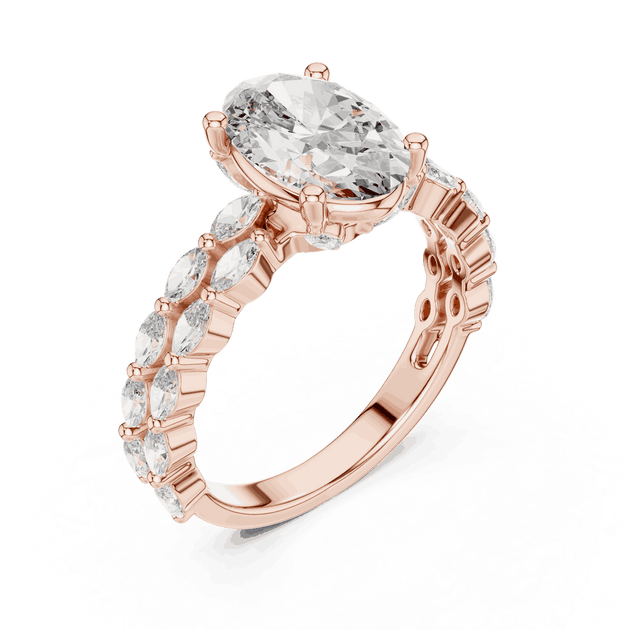 Oval Cut Engagement Ring | Marquise Side Diamonds Vintage Luxury
