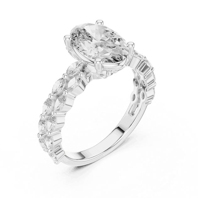 Oval Cut Engagement Ring | Marquise Side Diamonds Vintage Luxury
