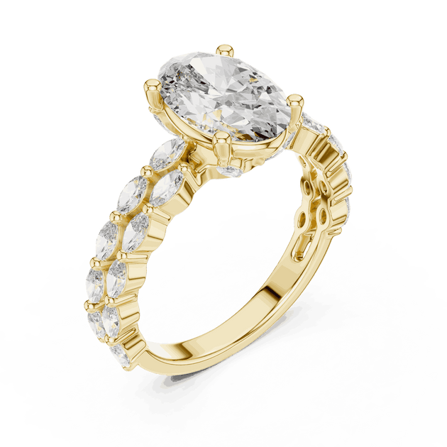 Oval Cut Engagement Ring | Marquise Side Diamonds Vintage Luxury