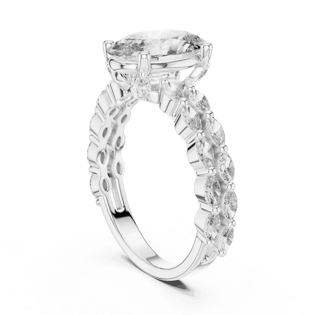 Oval Cut Engagement Ring | Marquise Side Diamonds Vintage Luxury