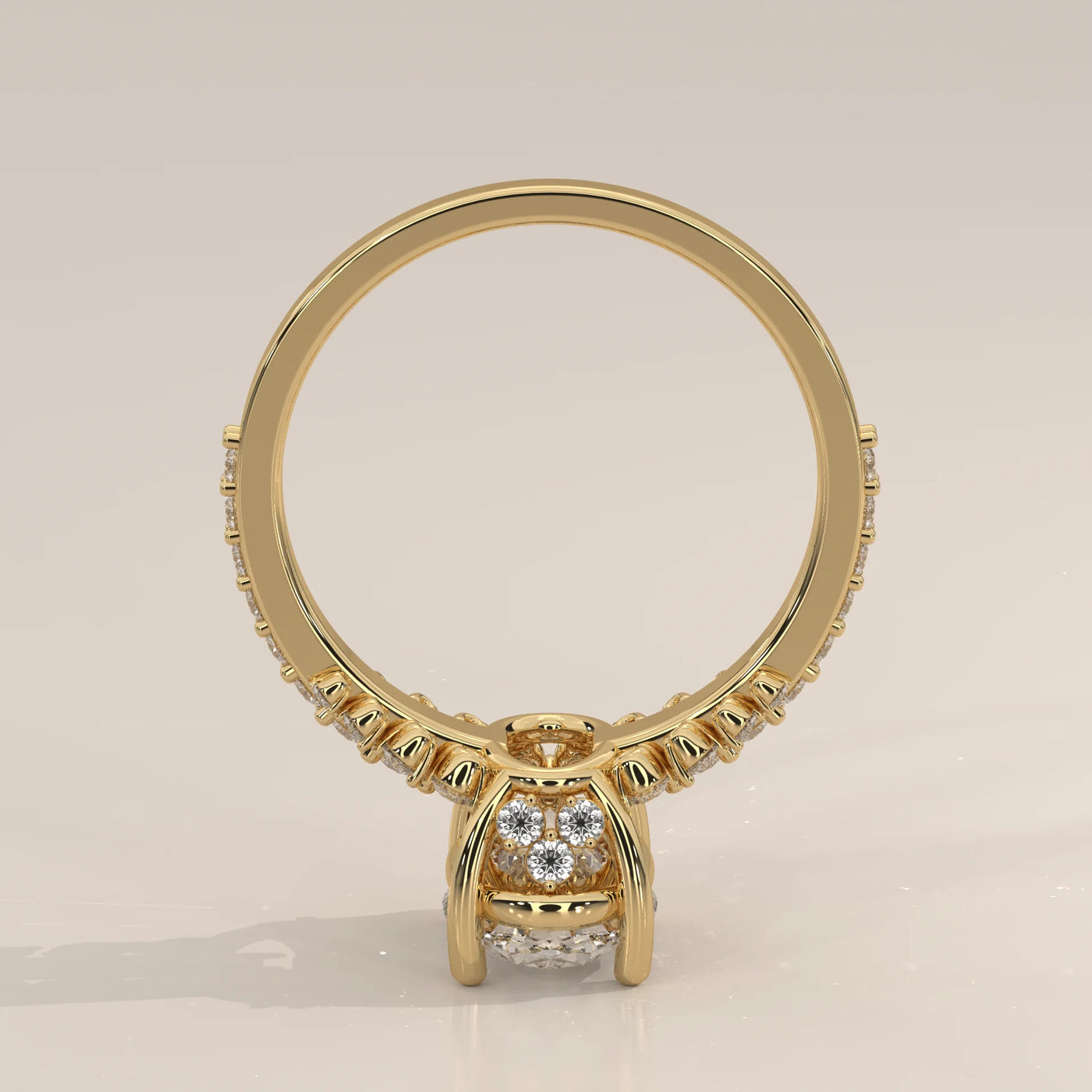 Front View: Oval Diamond Ring with Split Shank Setting in Yellow Gold – Lab Grown – Driona Jewels