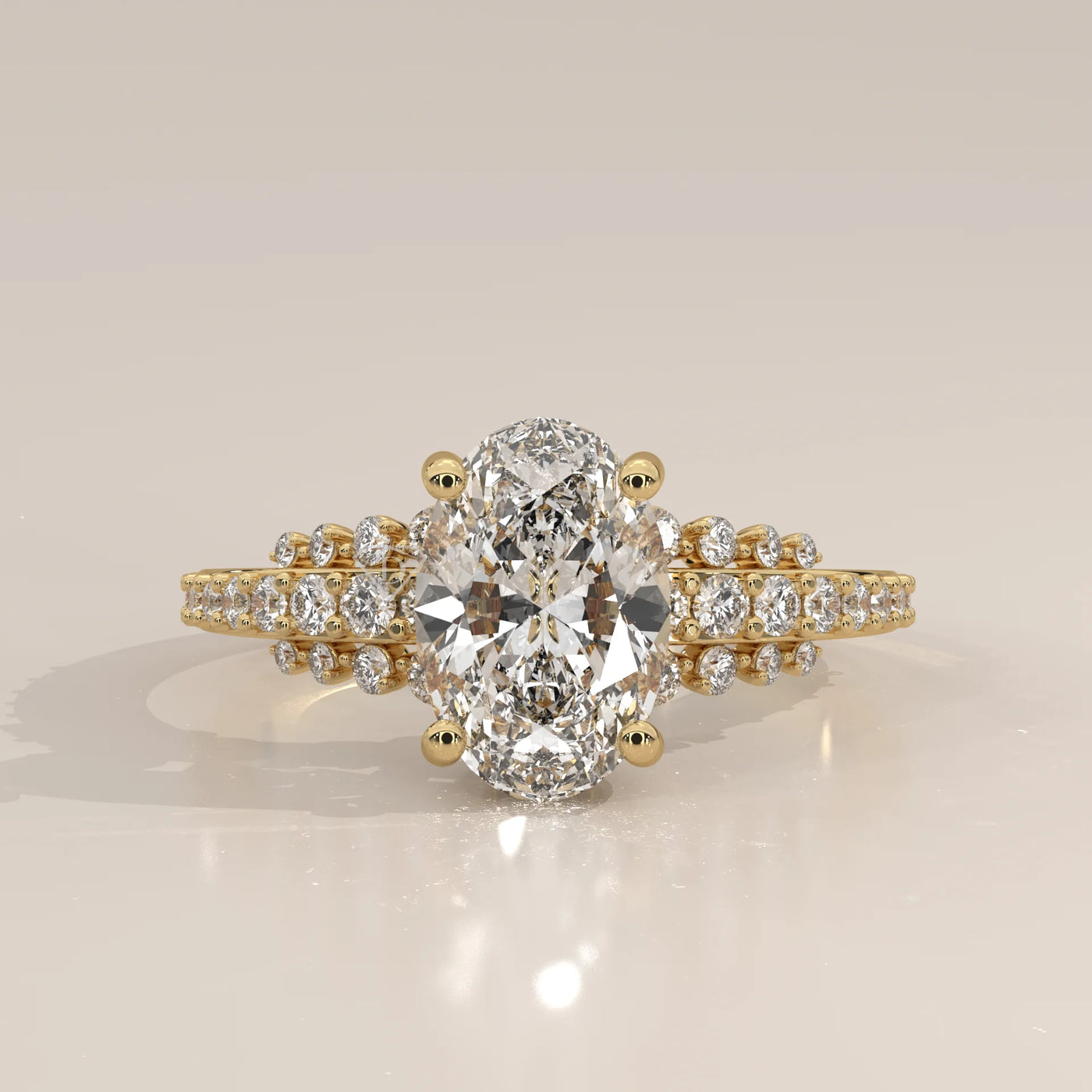 Side Profile: Oval Diamond Ring with Split Shank Setting in Yellow Gold – Lab Grown – Driona Jewels