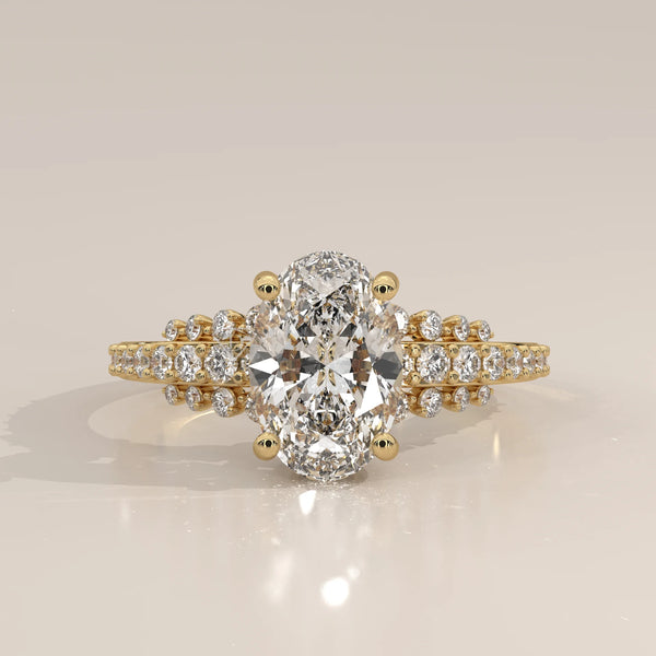 Side Profile: Oval Diamond Ring with Split Shank Setting in Yellow Gold – Lab Grown – Driona Jewels
