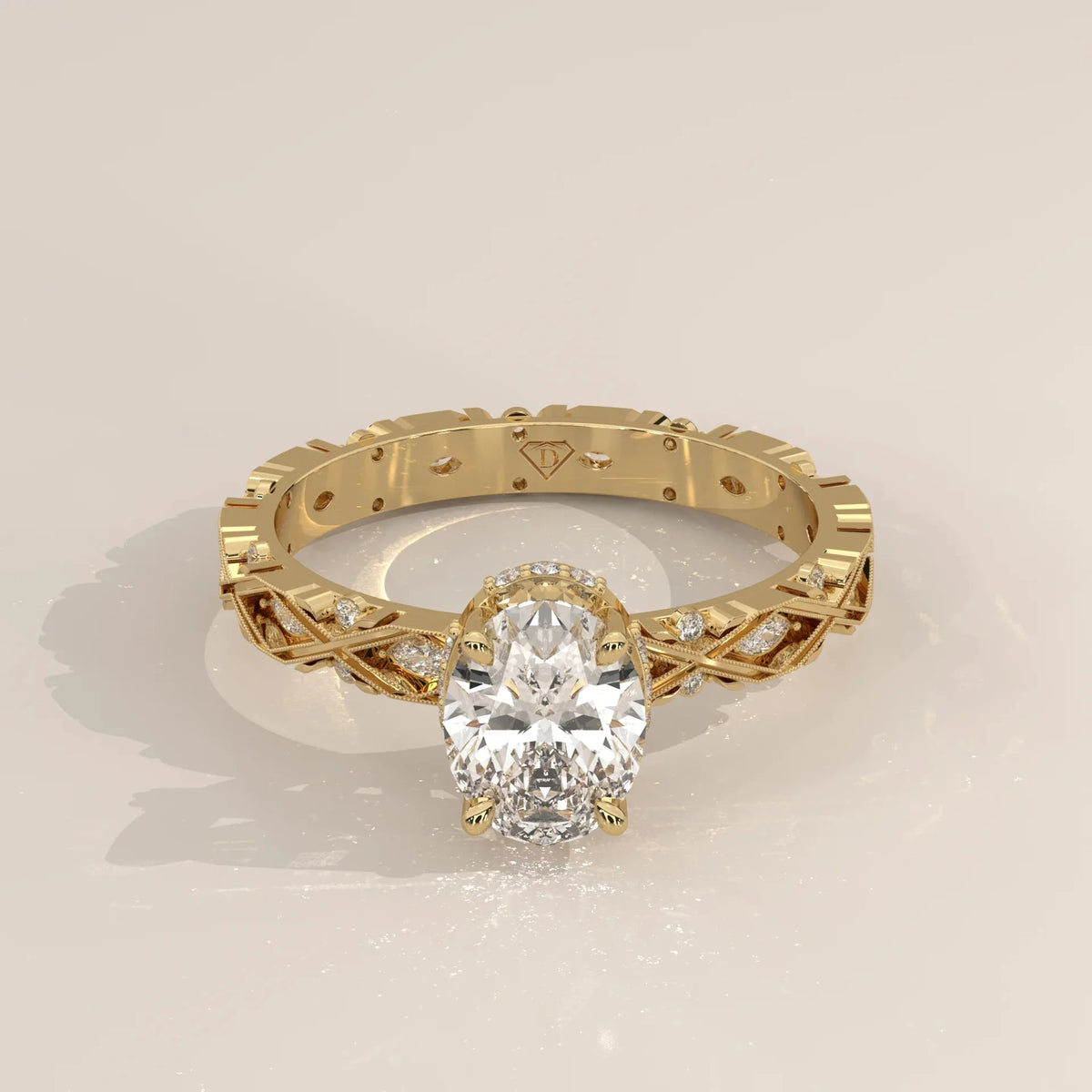 Front View: Oval Diamond Ring with Solitaire Setting in Yellow Gold – Lab Grown – Driona Jewels