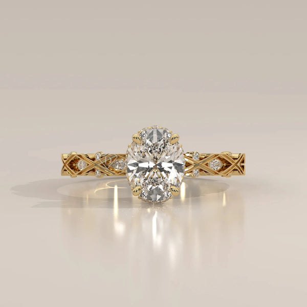 Front View: Oval Diamond Ring with Solitaire Setting in Yellow Gold – Lab Grown – Driona Jewels