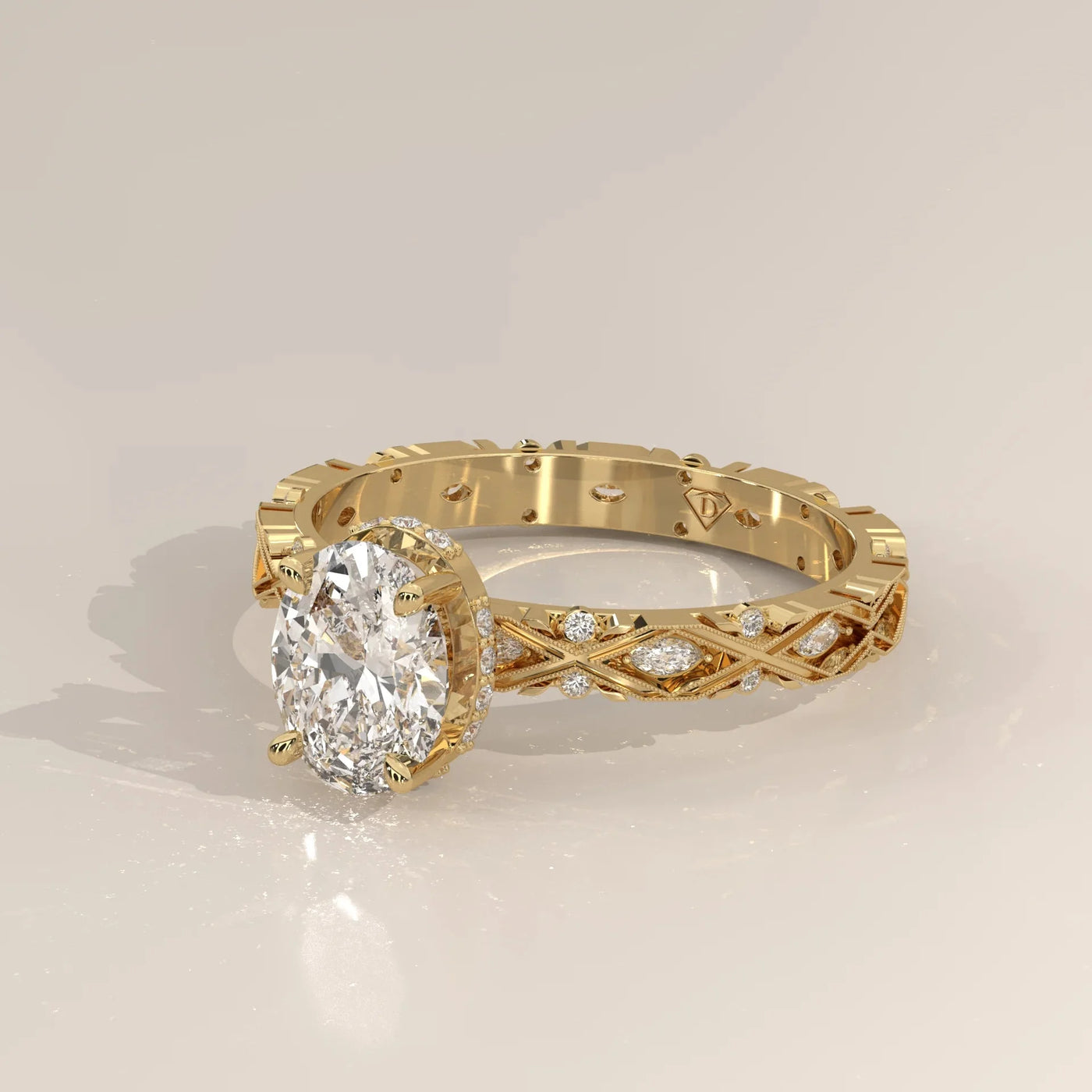 Side Profile: Oval Diamond Ring with Solitaire Setting in Yellow Gold – Lab Grown – Driona Jewels