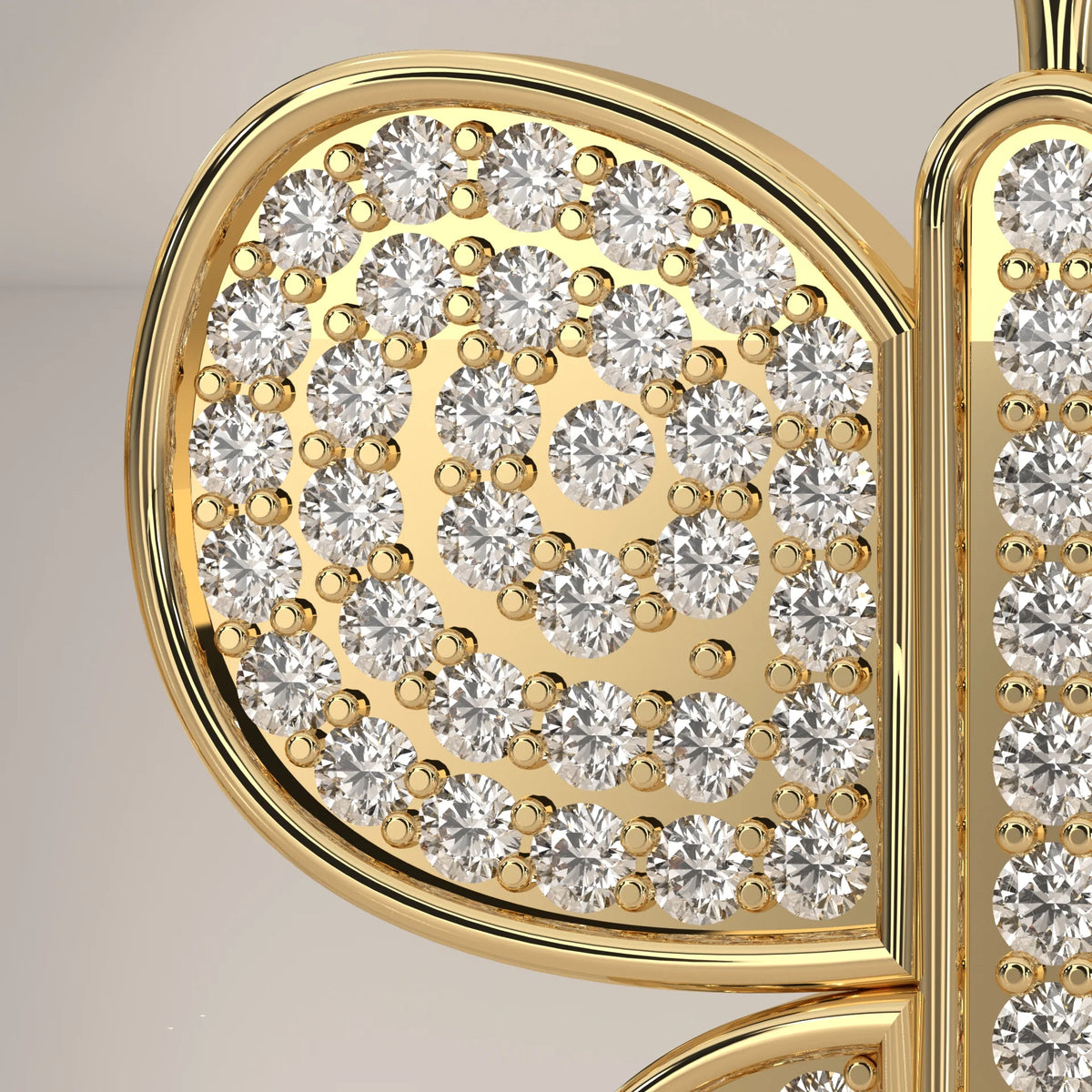 Pave Butterfly Lab Grown Diamond Stud Earrings with Swirl Wings in yellow gold, studio photograph on a plain background.