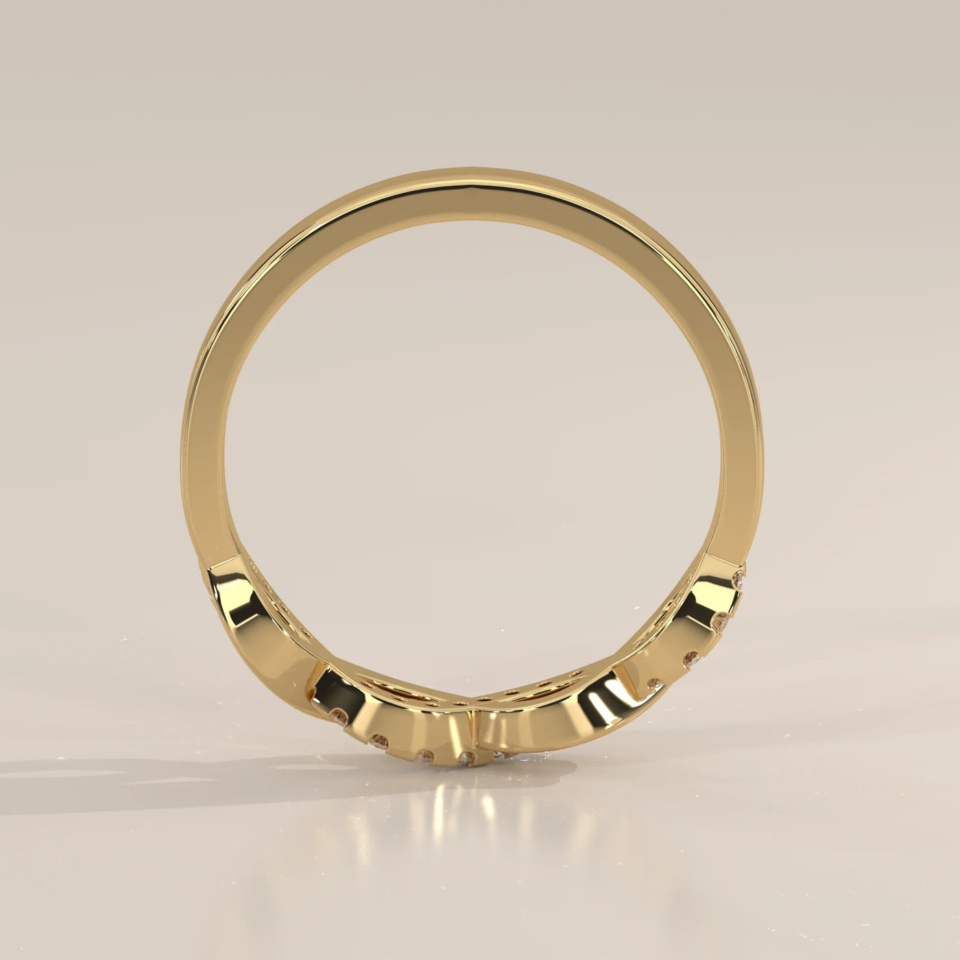 Front View: Round Diamond Wedding Band with Pavé Setting in Yellow Gold – Lab Grown – Driona Jewels