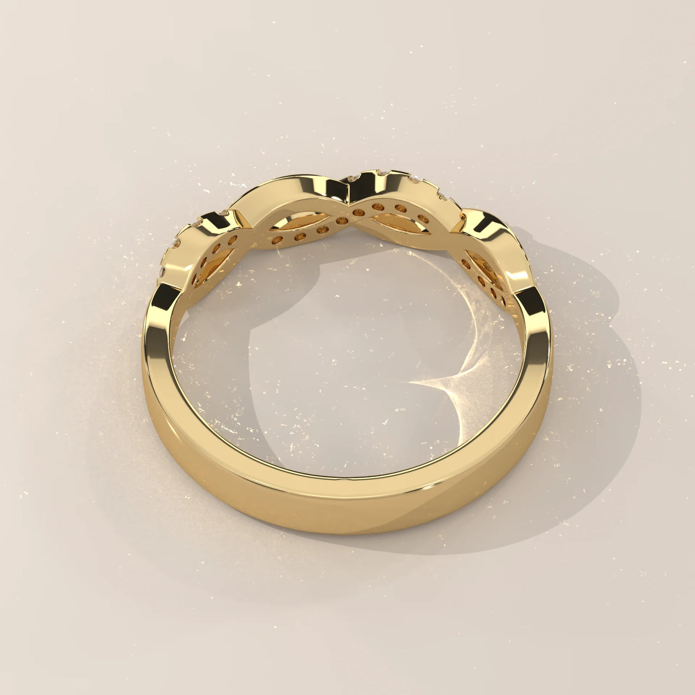 Top View: Round Diamond Wedding Band with Pavé Setting in Yellow Gold – Lab Grown – Driona Jewels