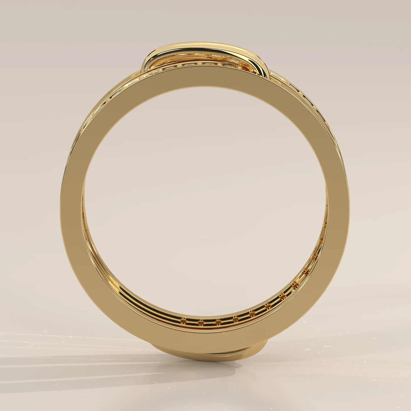 Front View: Round Diamond Ring with Pavé Setting in Yellow Gold – Lab Grown – Driona Jewels