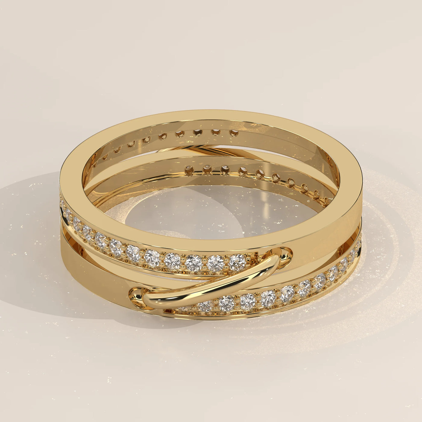 Three-Quarter View: Round Diamond Ring with Pavé Setting in Yellow Gold – Lab Grown – Driona Jewels