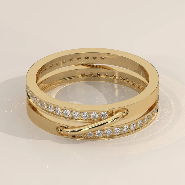 Three-Quarter View: Round Diamond Ring with Pavé Setting in Yellow Gold – Lab Grown – Driona Jewels