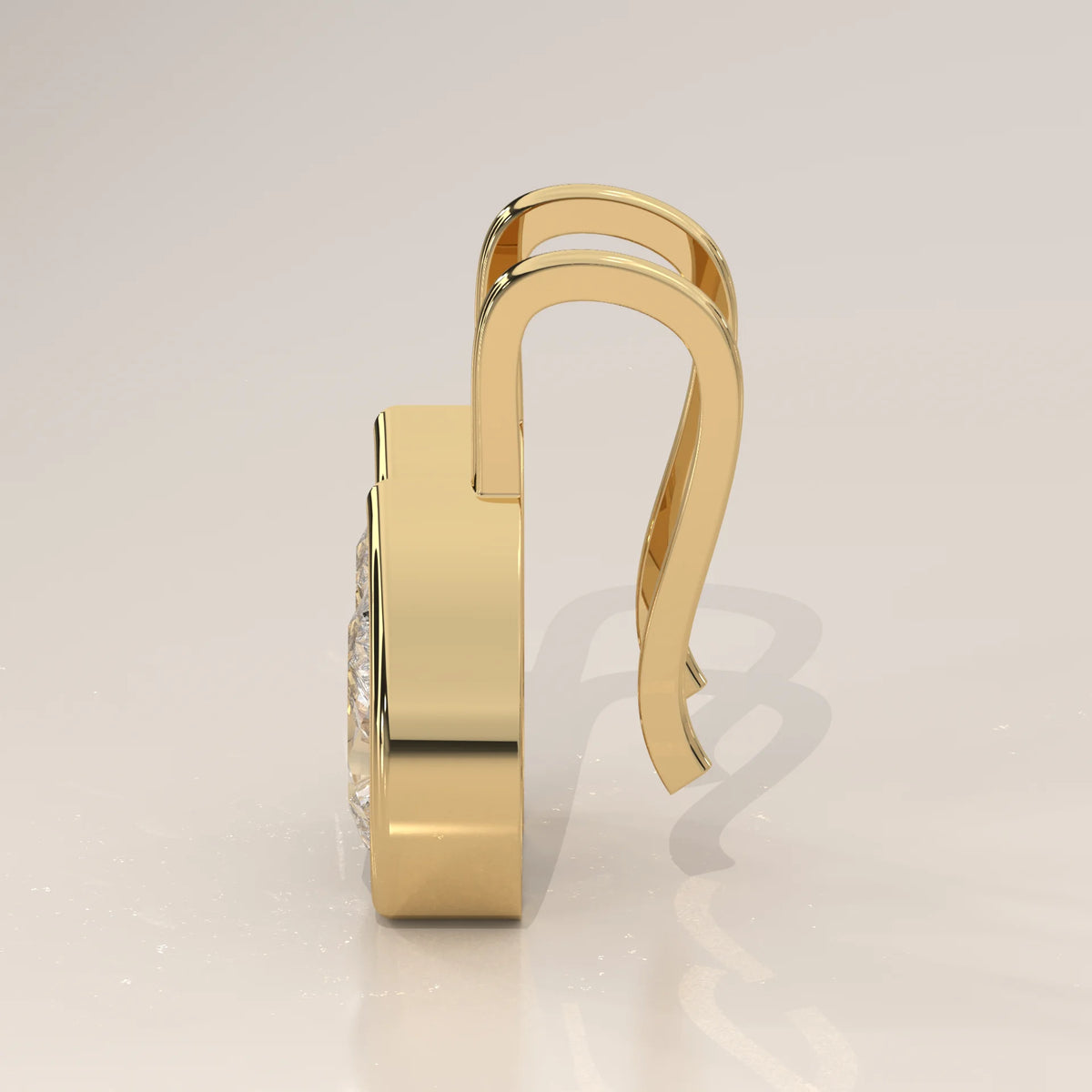 Pear Bezel Lab Grown Diamond Drop Earrings on a Solid Gold Hook in yellow gold, side profile view.