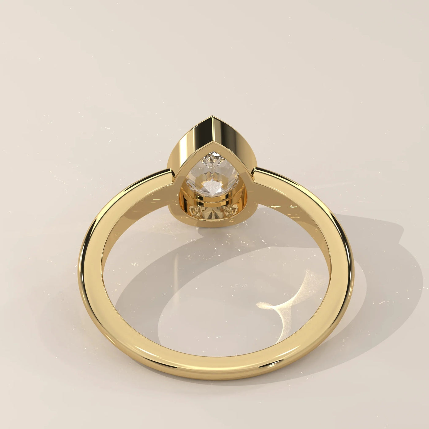 Back View: Pear Diamond Ring with Bezel Setting in Yellow Gold – Lab Grown – Driona Jewels