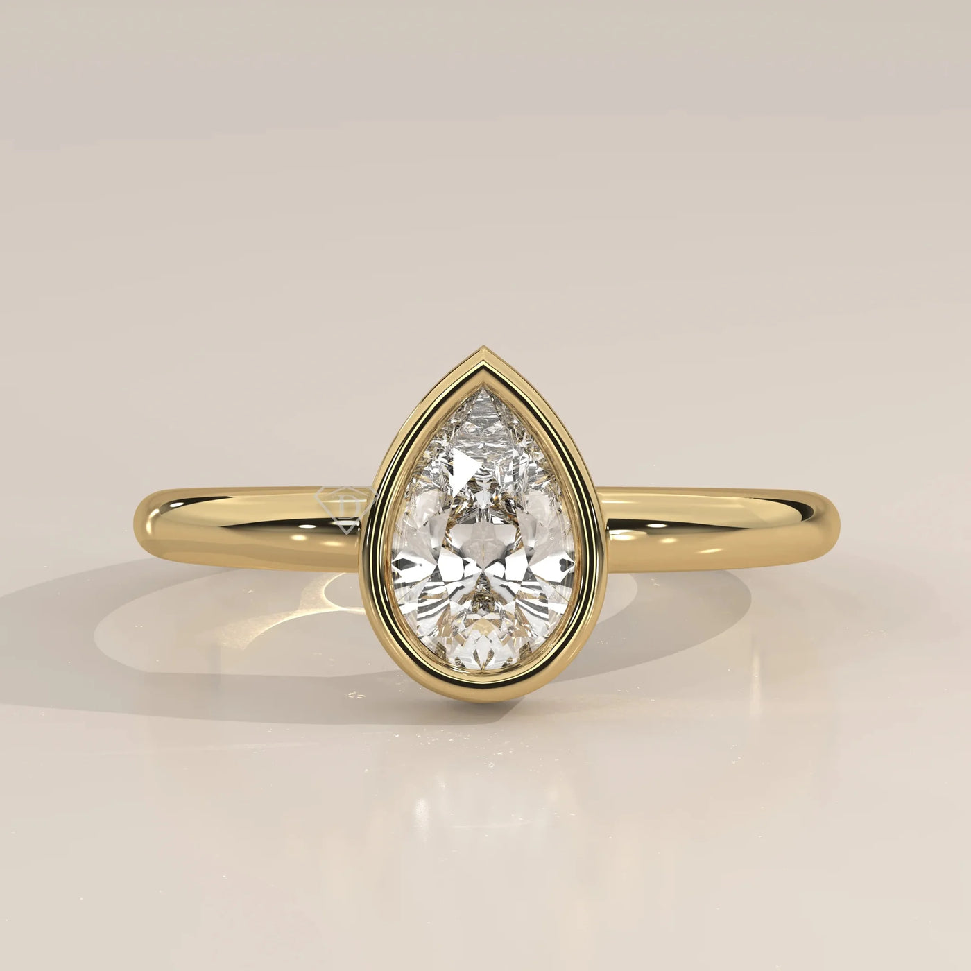 Front View: Pear Diamond Ring with Bezel Setting in Yellow Gold – Lab Grown – Driona Jewels